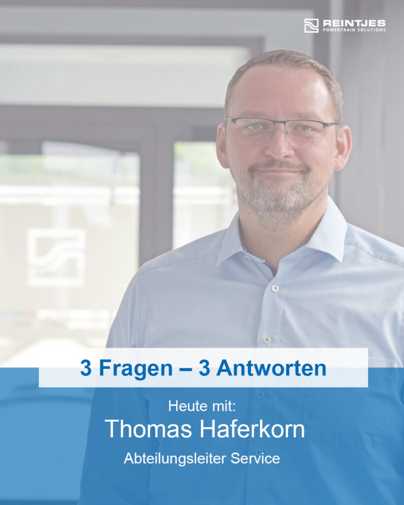 Folie für die 3-Fragen-3-Antworten-Serie mit dem Abteilungsleiter Service, Thomas Haferkorn.