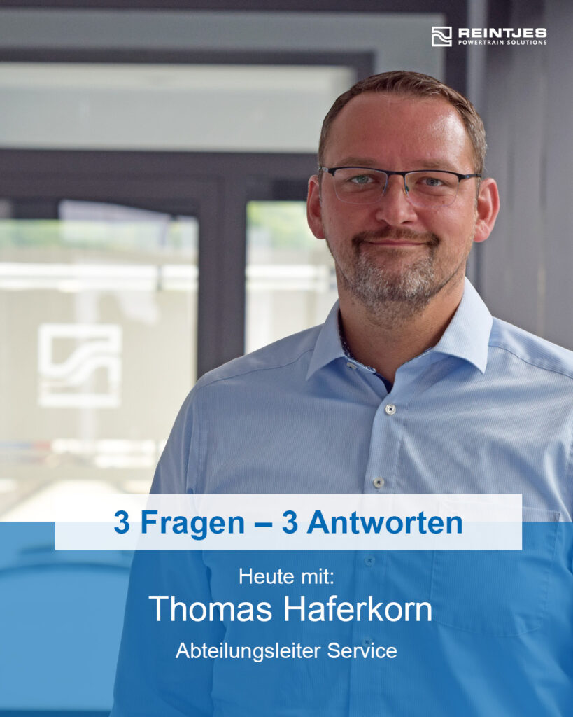 Folie für die 3-Fragen-3-Antworten-Serie mit dem Abteilungsleiter Service, Thomas Haferkorn.