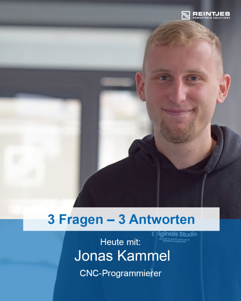 Folie für die 3-Fragen-3-Antworten-Serie mit CNC-Programmierer Jonas Kammel.