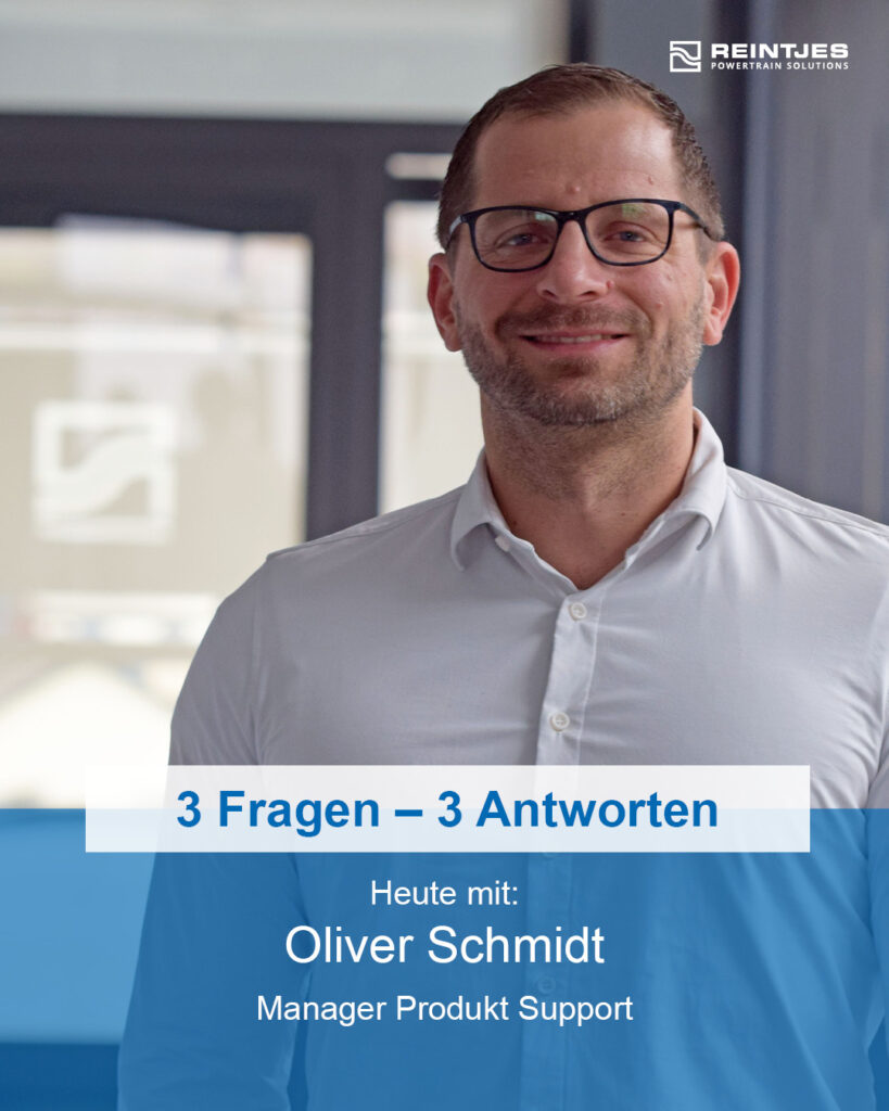 Folie für die 3-Fragen-3-Antworten-Serie mit Manager Produkt Support Oliver Schmidt.